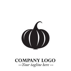 Pumpkin Logo Symbol in Black on the White Background Minimalist Vegetable Vector Illustration