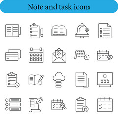 Collection of hand drawn note and task management icons