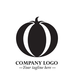 Pumpkin Logo Symbol in Black on the White Background Minimalist Vegetable Vector Illustration