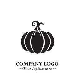 Pumpkin Logo Symbol in Black on the White Background Minimalist Vegetable Vector Illustration
