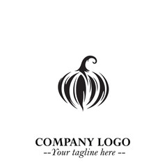 Pumpkin Logo Symbol in Black on the White Background Minimalist Vegetable Vector Illustration