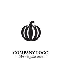 Pumpkin Logo Symbol in Black on the White Background Minimalist Vegetable Vector Illustration