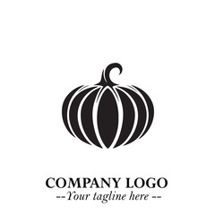 Pumpkin Logo Symbol in Black on the White Background Minimalist Vegetable Vector Illustration