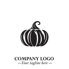 Pumpkin Logo Symbol in Black on the White Background Minimalist Vegetable Vector Illustration