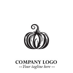 Pumpkin Logo Symbol in Black on the White Background Minimalist Vegetable Vector Illustration