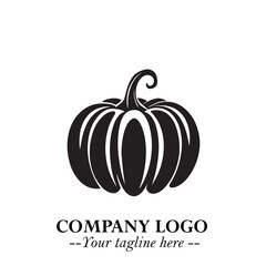 Pumpkin Logo Symbol in Black on the White Background Minimalist Vegetable Vector Illustration