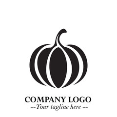 Pumpkin Logo Symbol in Black on the White Background Minimalist Vegetable Vector Illustration