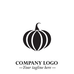 Pumpkin Logo Symbol in Black on the White Background Minimalist Vegetable Vector Illustration