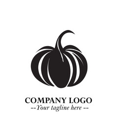 Pumpkin Logo Symbol in Black on the White Background Minimalist Vegetable Vector Illustration