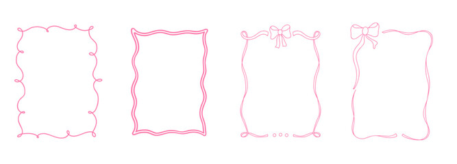 Festive whimsical frame with pink pastel bow and stylish outline