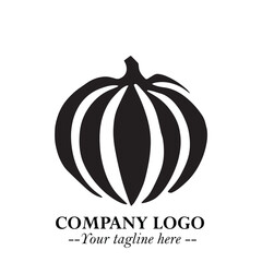 Pumpkin Logo Symbol in Black on the White Background Minimalist Vegetable Vector Illustration
