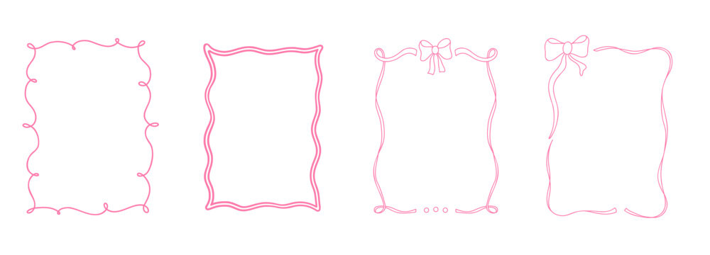 Festive whimsical frame with pink pastel bow and stylish outline