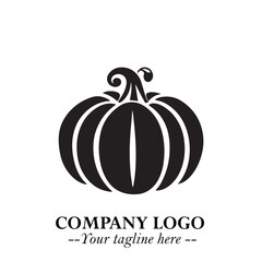 Pumpkin Logo Symbol in Black on the White Background Minimalist Vegetable Vector Illustration