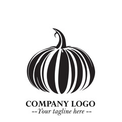 Pumpkin Logo Symbol in Black on the White Background Minimalist Vegetable Vector Illustration