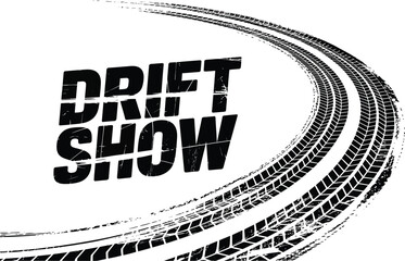 Dynamic drift show text with tire tracks symbolizing speed and automotive performance © mdnirobsardar05