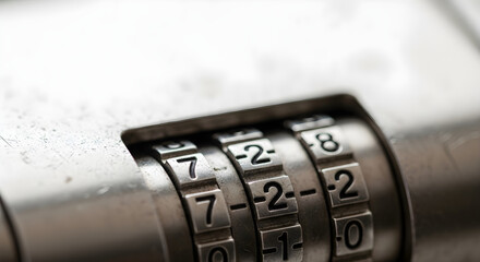 Close-up view of a metallic combination lock showing three number wheels with digits set to a specific code, emphasizing security and access control.