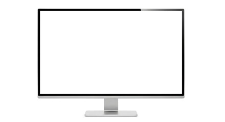 A modern, slim computer monitor with a blank white screen, isolated on a transparent background, ready for content