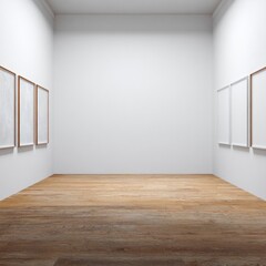 Obraz premium Empty white gallery space with framed artworks