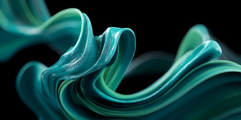Abstract flowing organic form with deep turquoise and emerald green hues against a dark background suggesting fluid motion and natural textures