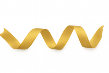 Gold ribbon spiraling, representing celebration, gift wrapping, holidays, and festive decoration, transparent background