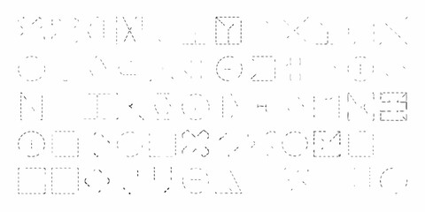 Abstract dashed line geometric shapes and letters forming a complex pattern on a white background