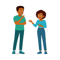 Two Young African American People Talking and Smiling in Casual Clothing