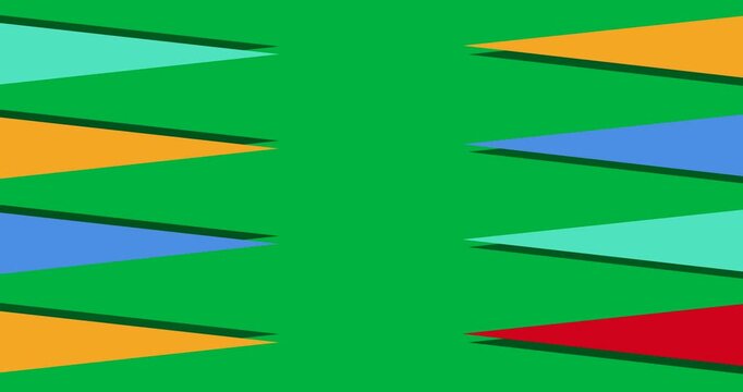 Colorful triangle shapes in seamless pattern with copy space on black background