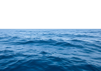 Calm ocean surface with deep blue waves extending towards horizon over dark sky. Isolated on transparent background, png