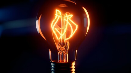 Close-up of a glowing vintage light bulb illuminating a dark background, showcasing intricate filament design