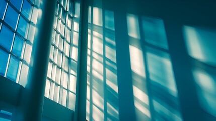 Abstract play of light and shadows on modern architecture, creating a serene atmosphere indoors