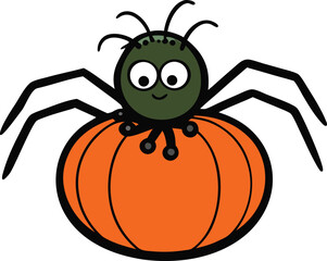 halloween spider crawling on pumpkin  vector illus.eps