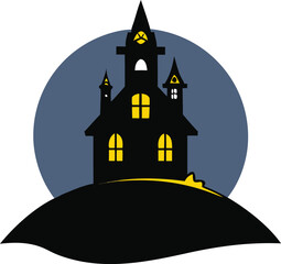 haunted house on hill with moonlight  vector illus.eps
