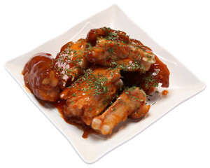 Spicy Korean Yangnyeom Jokbal on White Plate