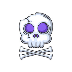 Pixel Art Skull and Crossbones Halloween Illustration White and Purple Colors Transparent Background