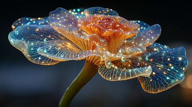 3D render of a floating glowing mushroom radiating soft light in a dark space, blending fantasy and nature aesthetics, perfect for surreal, magical, or sci-fi visuals.
