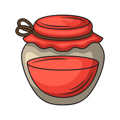 Pixel Art Illustration Of A Glass Jar With Reddish Liquid And A Red Fabric Lid Tied With A String On A Transparent Background