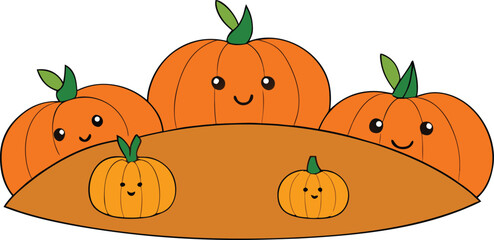 pumpkin patch with cute pumpkins  vector illustrat.eps
