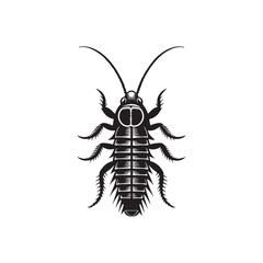 Silverfish Insect Silhouette Vector Graphic on White Background.