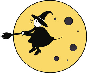 witch flying across full moon  vector illustration.eps