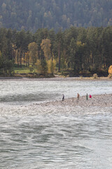 River Scene with People and Trees