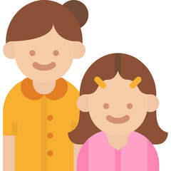 Two People Standing Together Smiling With Brown Hair Wearing Yellow And Pink Outfits Isolated On White Background In Flat Design Style