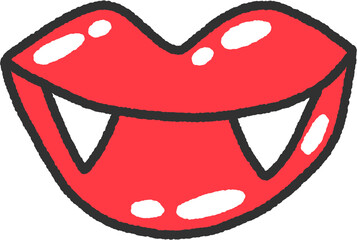 Vampire Lips with Fangs – Cute Red Cartoon Mouth Illustration for Halloween and Spooky Designs
