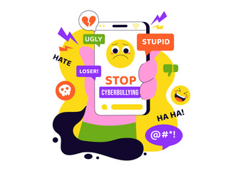 Cyberbullying Illustration Featuring Online Harassment, Network Abuse, and Negative Internet Influence Such as Insults, Swearing, and Verbal Abuse
