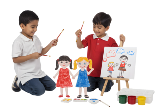 Kids Painting and Playing on transparent background - Powered by Adobe