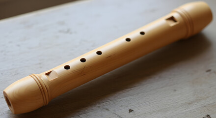 Close-up View of a Recorder on a Wooden Surface Musical Instrument Photography