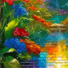 Various oil paintings, floral landscapes, chrysanthemums, butterflies, cottages, forests, fruits, streams