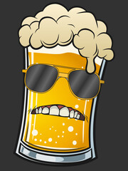 character beer glass with sunglasses