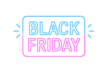 Black Friday sale neon sign vector banner. Glowing led light electric text effect for promotion, advertising, web, and social media ads. Modern vibrant marketing background design.
