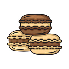 Pixel Art Stack of Three Macarons with Chocolate and Cream Filling on a Transparent Background