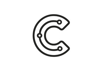 Letter C logo icon design vector. C monogram. Minimalist technology concept. Digital circuit board graphic. Tech connect data line art for IT, hardware and engineering.